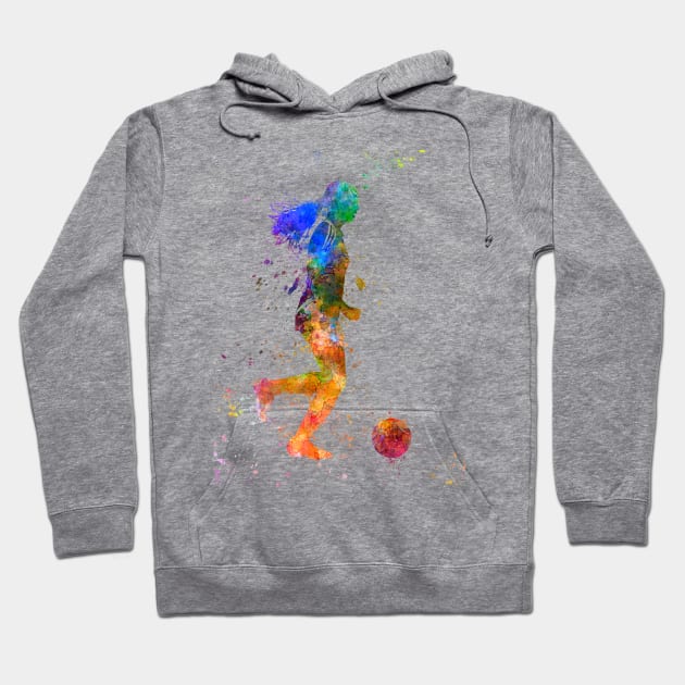 Girl playing soccer football player silhouette Hoodie by PaulrommerArt